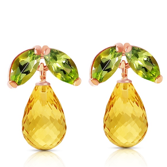 SOLID GOLD STUD EARRING WITH PERIDOTS & CITRINES - Picture 3 of 6